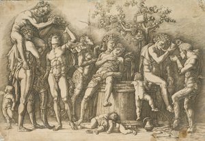 Bacanal con una Tina de Vino, c.1470-90 (grabado y punta seca) de Andrea Mantegna
