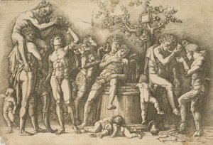 Bacanal con una cuba de vino de Andrea Mantegna