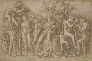 Bacanal con la cuba de vino, 1470-90 de Andrea Mantegna