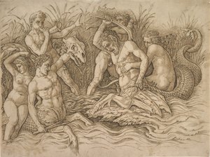 Batalla de los dioses del mar mitad derecha, ca. 1485-88 de Andrea Mantegna