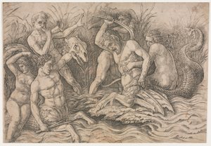 Batalla de los dioses del mar - porción derecha, c. 1485-88 de Andrea Mantegna