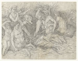 Batalla entre tritones con nereidas a sus espaldas Batalla de los dioses del mar de Andrea Mantegna