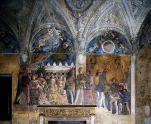 Ludovico Gonzaga, Marsilio Andreasi, Bárbara de Brandeburgo con su hija Paula y Rodolfo Gonzaga de Andrea Mantegna