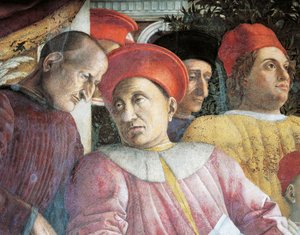 Ludovico Gonzaga y el consejero Marsilio Andreasi (detalle) de Andrea Mantegna
