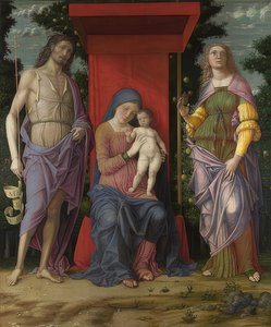 Madonna con niño, Juan el Bautista y María Magdalena de Andrea Mantegna