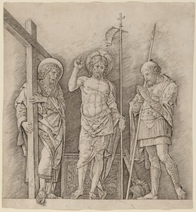 Cristo Resucitado entre Santos Andrés y Longinos de Andrea Mantegna