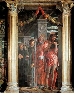 Santos Juan y Lorenzo y dos Santos, (detalle) del Retablo de San Zeno de Andrea Mantegna