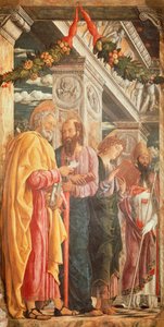 Santos Pedro y Pablo y dos Santos (detalle) de Andrea Mantegna
