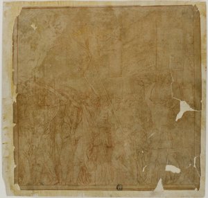 Estudio para los triunfos de Julio César: Lienzo No. I de Andrea Mantegna
