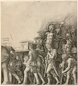 El triunfo de César: soldados portando trofeos de Andrea Mantegna