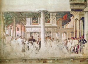 El martirio de San Cristóbal y el traslado de su cuerpo (antes de la restauración), c.1450-56 de Andrea Mantegna