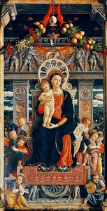 Virgen entronizada (detalle) de Andrea Mantegna