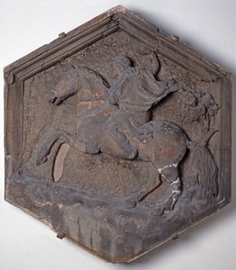 El arte de la caza, relieve decorativo hexagonal de una serie que representa a los practicantes de las Artes y Ciencias, posiblemente basado en diseños de Giotto, c.1334-48