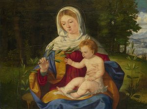 Madonna y niño con rama de olivo