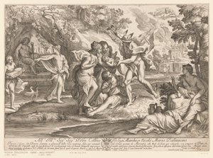 Mercurio entrega a Baco a las ninfas de Nysa de Andrea Procaccini