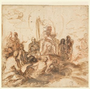 Diseño para Alegoría de la Sabiduría Divina, Sala de Recepción, Palazzo Barberini, Roma, Italia de Andrea Sacchi