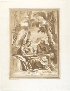 Descanso en la Huida a Egipto de Andrea Scacciati after Agostino Carracci