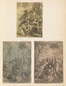 Adoración de los pastores, Moisés rescatado del Nilo, ca. 1540-44 de Andrea Schiavone