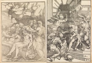 Lamentación sobre el Cristo muerto, Cristo es atacado por soldados, ca. 1556-57 de Andrea Schiavone
