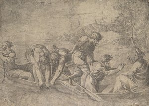 La pesca milagrosa, Cristo a la derecha acompañado por apóstoles, ca. 1548-52 de Andrea Schiavone