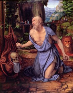 San Jerónimo en el desierto, c.1510-15 (óleo sobre tabla) de Andrea Solario
