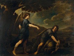 El ángel y Tobías con el pez, c. 1640 de Andrea Vaccaro