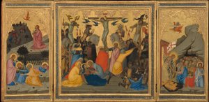 Escenas de la Pasión de Cristo: La agonía en el jardín, la crucifixión y el descenso al limbo [tríptico completo] de Andrea Vanni