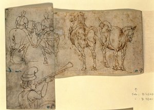 Inv no.38 recto Boceto de caballos, c. 1460-70 de Andrea Verrocchio