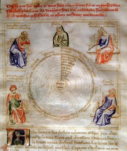 Alegoría de la Filosofía en “Chansonne des sept Vertus et des sept Arts liberales destinee a Bruzio Visconti” (La Canzone delle Virtu e delle Scienze) de Bartolomeo di Bartoli. Acuarela de Andrea di Bartoli (activo entre 1358 y 1368) de Andrea de Bartoli