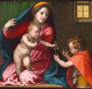 Madonna y el Niño con San Juan Bautista, circa 1528 de Andrea del Sarto