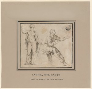 Bocetos de una figura desnuda en pose clásica y una figura sentada de Andrea del Sarto