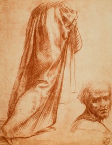 Estudio de drapeado y retrato masculino; dibujo de Andrea del Sarto. Gabinetto dei Disegni e delle Stampe, Galería Uffizi, Florencia de Andrea del Sarto