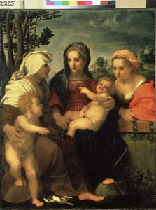 ""La Virgen y el Niño con Santa Catalina, Santa Isabel y San Juan Bautista"" (Virgen y el Niño con los Santos Catalina, Isabel y Juan Bautista) Pintura de Andrea d