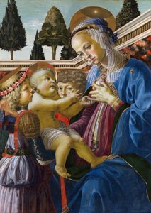 ""Virgen y niño con dos ángeles"" Pintura de Andrea del Verrocchio (1437-1488) 1467-1469 Galería Nacional de Londres de Andrea del Verrocchio
