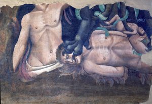 El Triunfo de la Muerte, detalle de la tormenta de los condenados (detalle) de Andrea di Cione Orcagna
