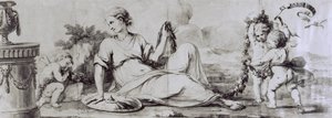 Figura femenina con putti, composición alegórica, ca 1754, diseño de Andrea Appiani (1754-1817) para cómoda-bureau de Giuseppe Maggiolini, Italia de Andrea the Elder Appiani