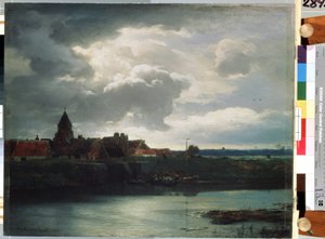 ""Paisaje de pueblo en un río"" (Paisaje con un río) Pintura de Andreas Achenbach (1815-1910) 1866 San Petersburgo, Museo del Hermitage de Andreas Achenbach