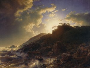 Puesta de Sol después de una Tormenta en la Costa de Sicilia, 1853 de Andreas Achenbach