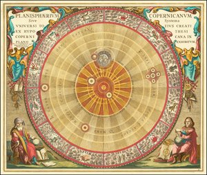 1660 Carta astronómica copernicana en forma de círculos concéntricos de Andreas Cellarius
