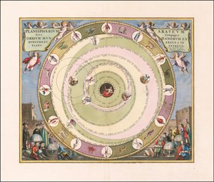 Carta celeste de 1660 que ilustra el modelo del universo del astrónomo griego Arato. de Andreas Cellarius