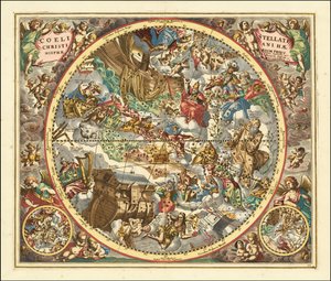Mapa celeste de 1660 de las constelaciones según el simbolismo cristiano de Andreas Cellarius