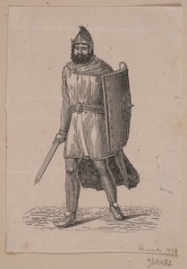 Guerrero caminando con escudo