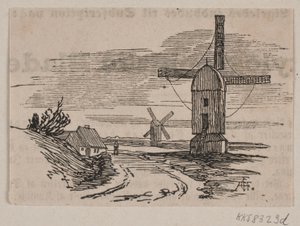 Dos molinos de poste cerca de un camino de Andreas Flinch