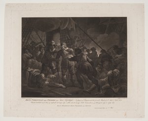 El rey Christian IV en el barco Trefoldigheden en la batalla naval de Femern de Andreas Flint