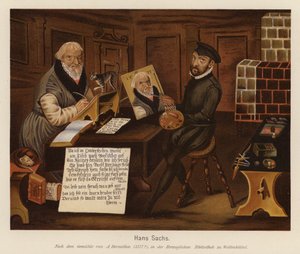 Hans Sachs, meistersinger, poeta y dramaturgo alemán (litografía en color) de Andreas Herneisen