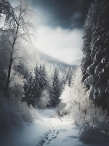 Sendero nevado en el bosque