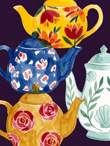 Pila de tazas de té caprichosa