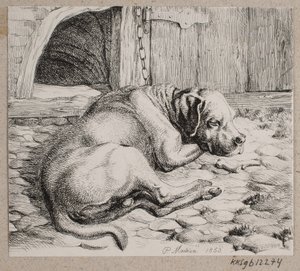 Un perro encadenado durmiendo de Andreas Peter Madsen