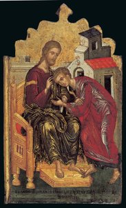 San Juan el Teólogo Acepta la Bendición de Cristo (panel izquierdo de un tríptico) de Andreas Rico