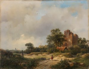 Paisaje con las ruinas del castillo de Brederode en Santpoort de Andreas Schelfhout